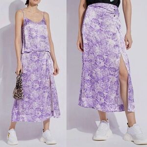 Ganni Floral Printed Midi Skirt & Cami Top Set in Violet